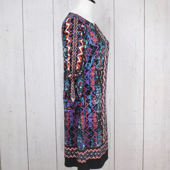 Laundry by Shelli Segal Retro Geometric Long Sleeve Shift Dress 4 - Picture 6 of 10